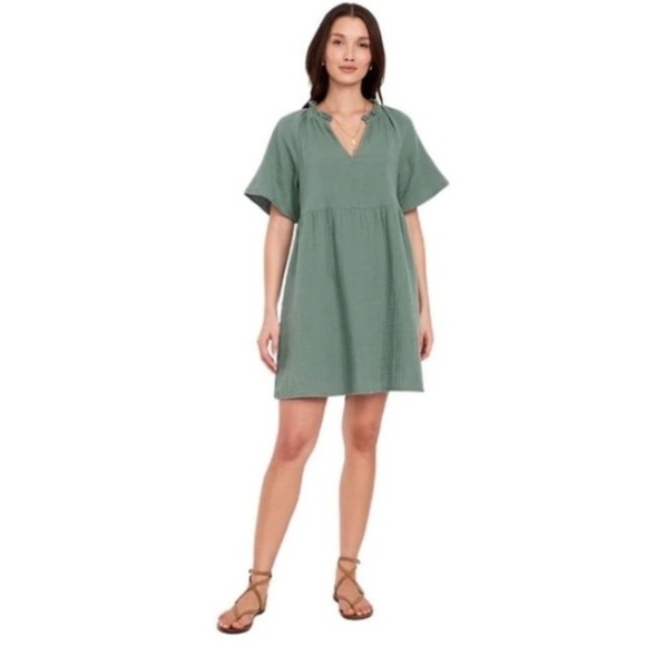 Old Navy Dresses & Skirts - Old Navy Womens Sage Green Cotton Gauze Tiered Babydoll Swing Dress Large NWT